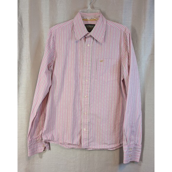 Hollister Shirt Men's Size Large Pink Stripe Button Up Long Sleeve Cotton Preppy - Picture 1 of 11